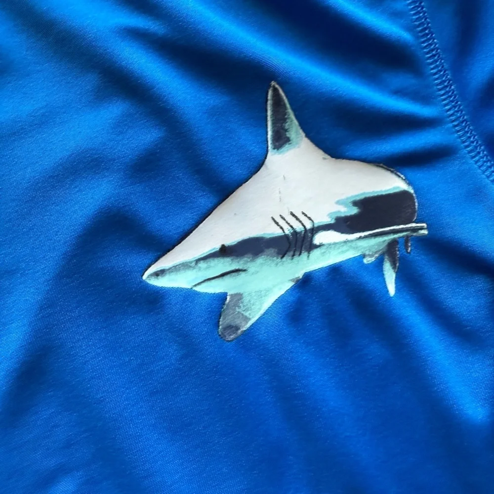 🦈 Cat & Jack Royal Blue Shark Rash Guard Swim Top S (6/7)